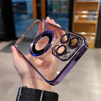 Luxus Glitter Wireless Charging Magsafe Telefonhülle für iPhone 11 12 13 14 15 Pro Max Transparente magnetische Stoßfängerhüllen Abdeckung