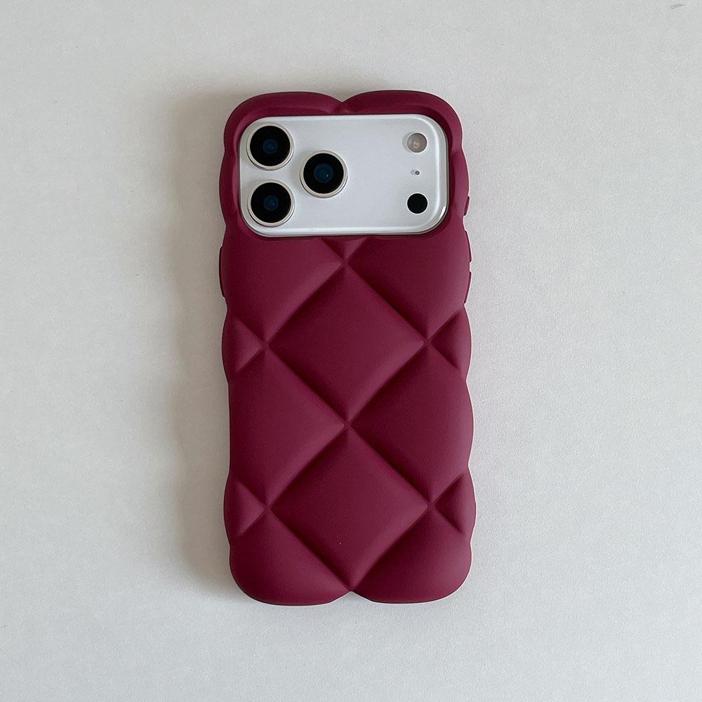 Matte Orange 3D Diamond Pattern Phone Case For iPhone 17 16 15 14 13 12 11 Pro Max Soft Shockproof Silicone Cover Girls