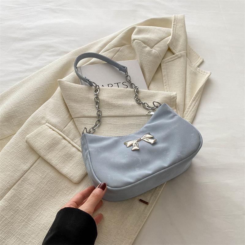 Korean Version Trendy One-shoulder Armpit Bag 2025 New Texture Foreign Style Bow Design Fashionable and Simple One-shoulder Messenger Bag
