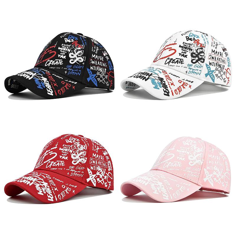 

Unisex Adjustable Wide Brim Cotton Curved Brim Sun Hat Letter Graffiti Print Baseball Cap Sunscreen