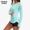 Women Rash Guard Long Sleeve Swimsuits UV UPF 50+ Zipper Swim Shirt Quick Dry Sun Shirts (No Padded)