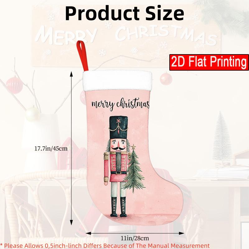 Christmas Decoration Fireplace Hanging Stocking Winter Christmas, Nutcracker Soldier And Pine Tree Pattern (1) 2D Flat P