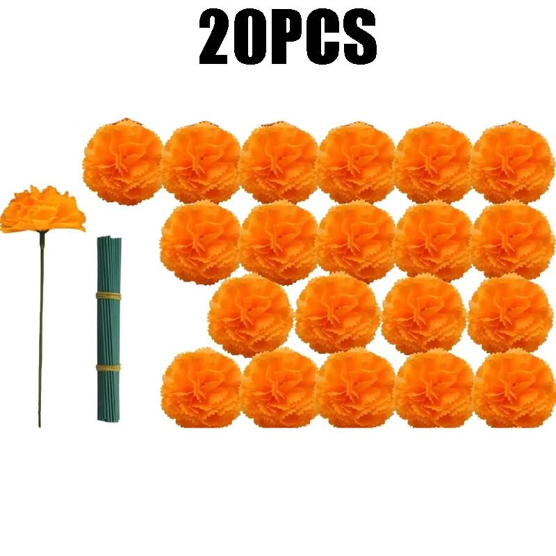 Artificial Marigold Flowers with Stems Orange Artificial Flowers for Home Decor Marigold Garland Day of The Dead Decor