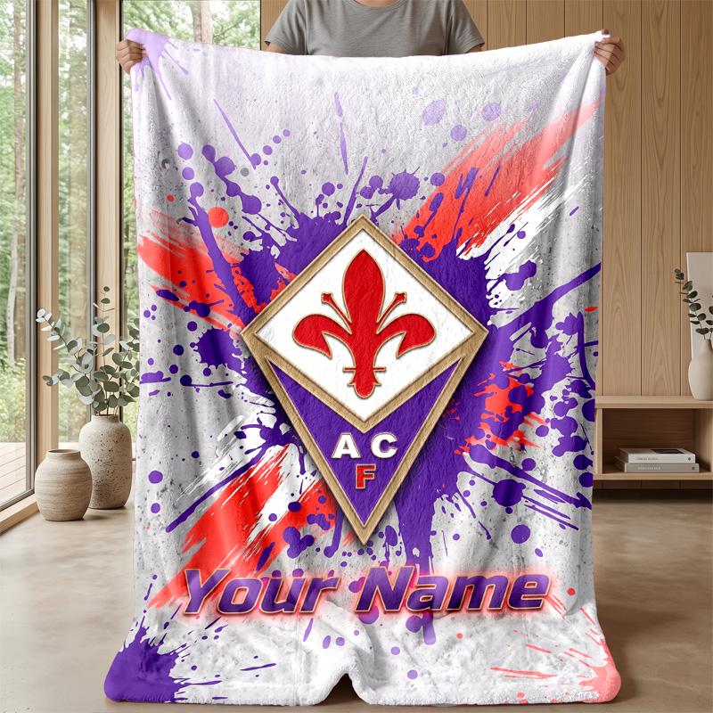 Custom Text Flannel Throw Blanket, Lightweight Cozy Bed Sofa BlanketFiorentina FC