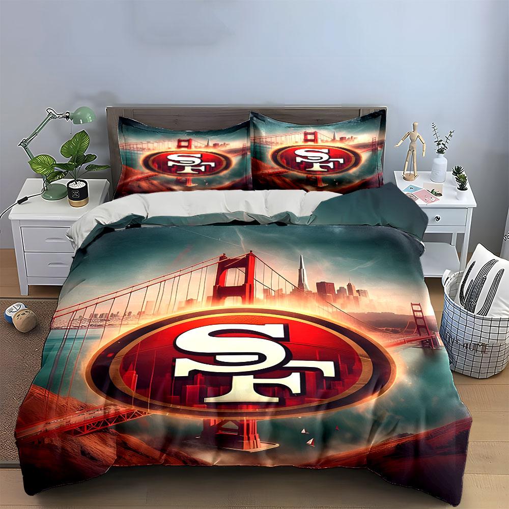 Golden Gate Bridge SF Logo Design Bedding Duvet Cover Set Duvet Cover Pillowcases  (1*Duvet Cover 2*Pillowcases, Without Duvet Insert)