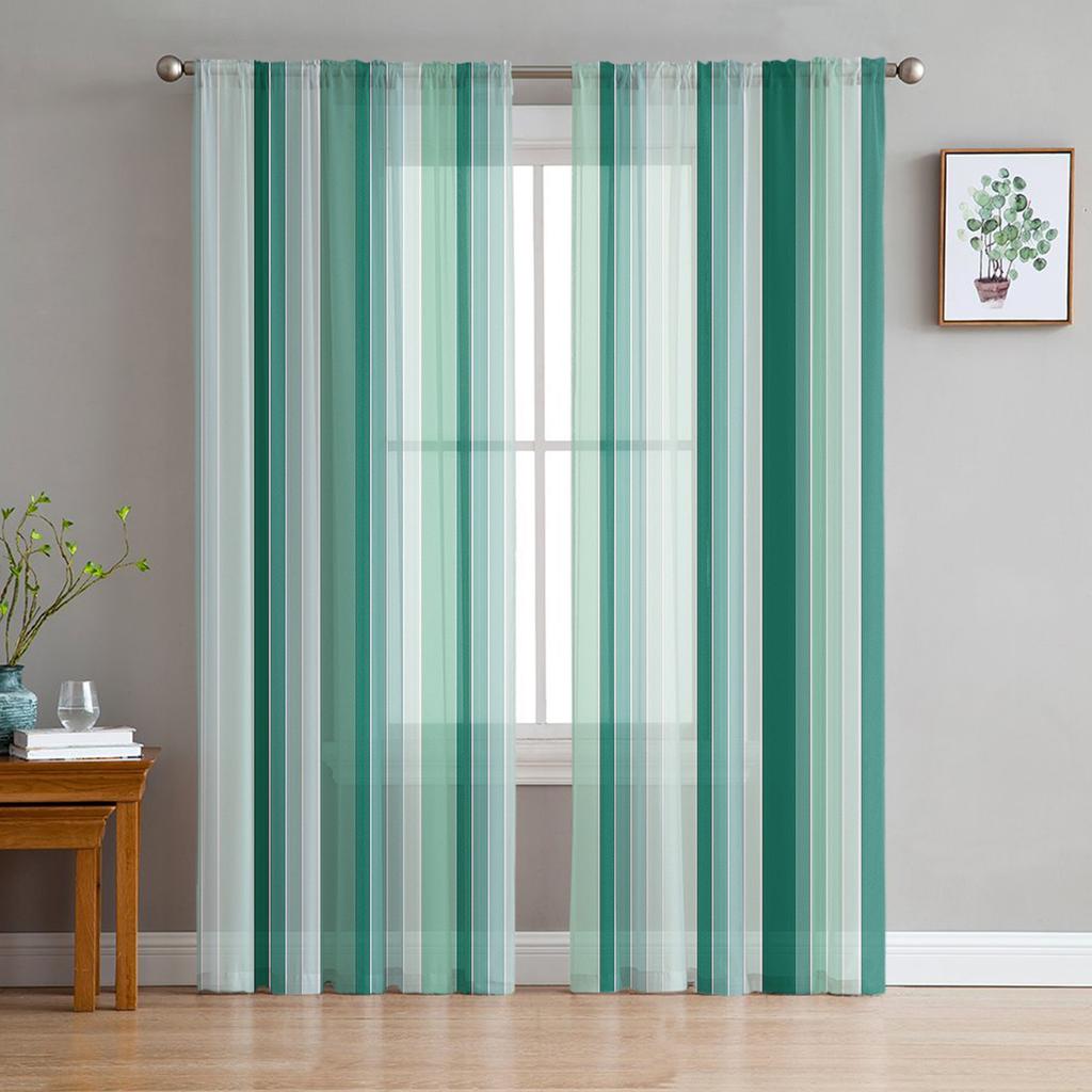 Weiß Blaue Streifen Geometrisch Transparente Vorhänge Fensterdekoration für Küche Wohnzimmer Schlafzimmer Dekoration Moderne Tüllvorhänge