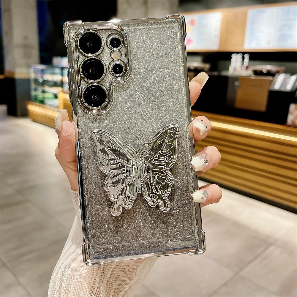 Suitable for Samsung S25EDGE Mobile Phone Case S25FE Butterfly Stand Gradient Glitter Shell A55 Four Corner Anti Fall Protection