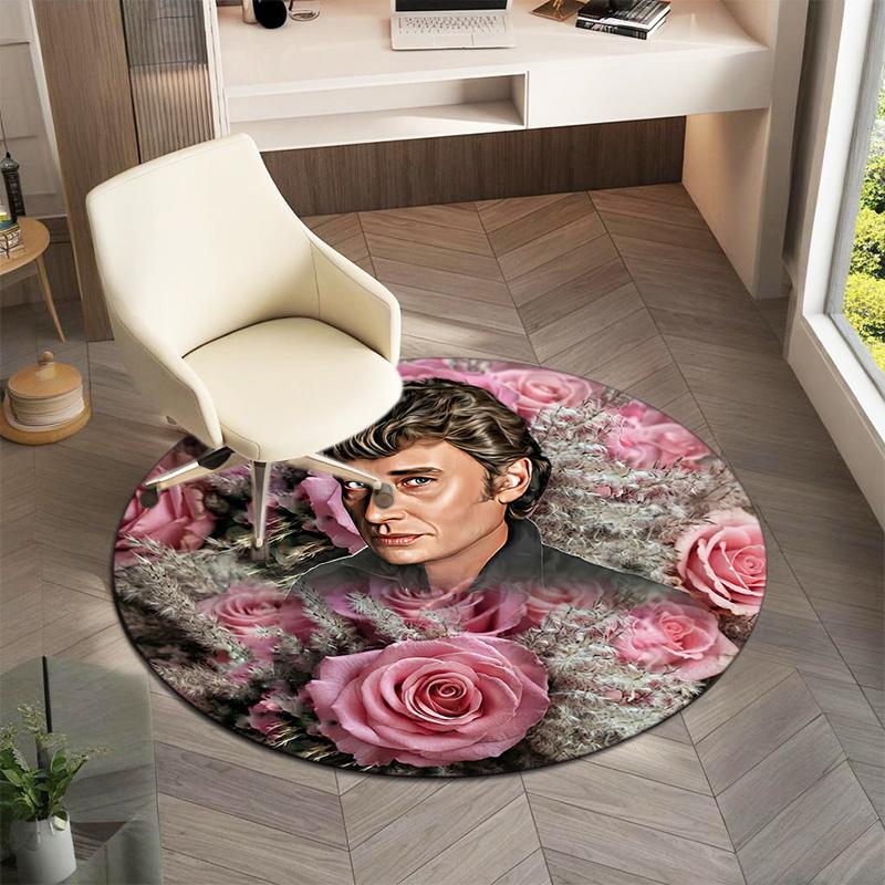 French legendary rock singer and actor Johnny Hallyday Round Carpet Soft Home Decoration Corridor Table and Chair Anti slip Outdoor Floor Mat rug H9