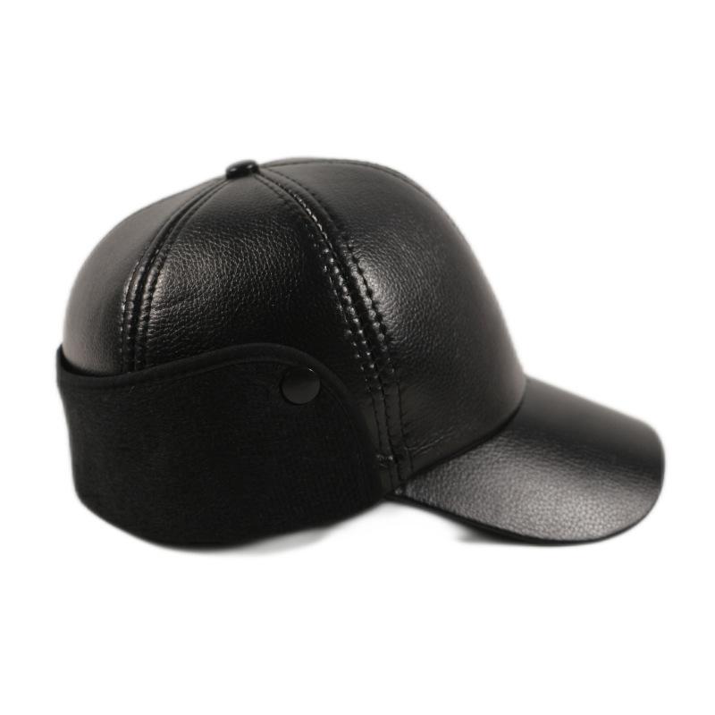 Męskie zimowe skórzane czapki typu „kaczy dziób” z ciepłymi nausznikami dla osób w średnim i starszym wieku