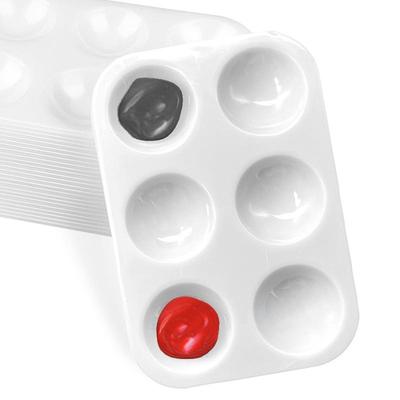 Tavolozza Rettangolare Bianca in Plastica a 6 Vaschette per Pittura Gouache e Acquerello per Bambini