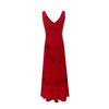 Retro Temperament Red Sexy V-neck Suspender Dress Women's Summer French Print Waist Lace-up Holiday Dress