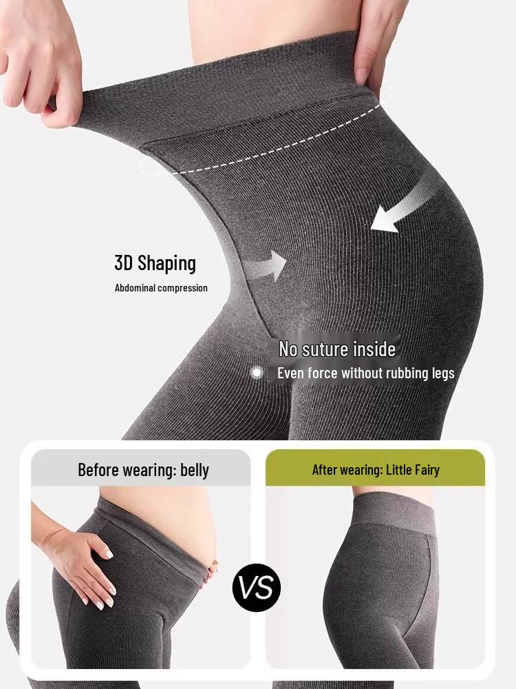 Women's Fleece-Lined High-Waisted Ribbed Footed Leggings, Plus Size, Slimming, Perfect for Autumn and Winter.