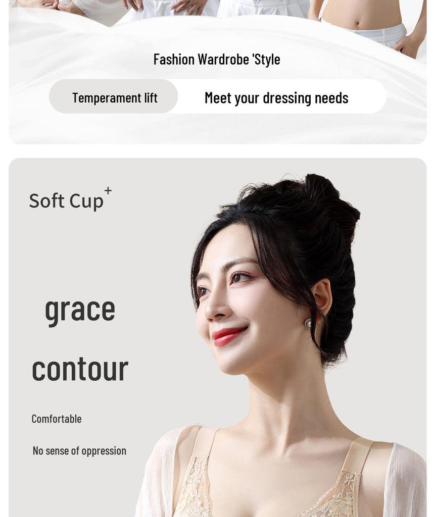 Adjustable Wire-Free Push-Up Lace Minimizer Bandeau Bra with Anti-Sagging Side Support