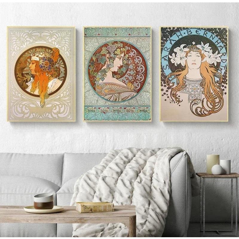 Vintage Alphonse Mucha Classic Artwork Nouveau Art Poster and Prints Canvas Painting Wall Art Pictures for Home Room Decor