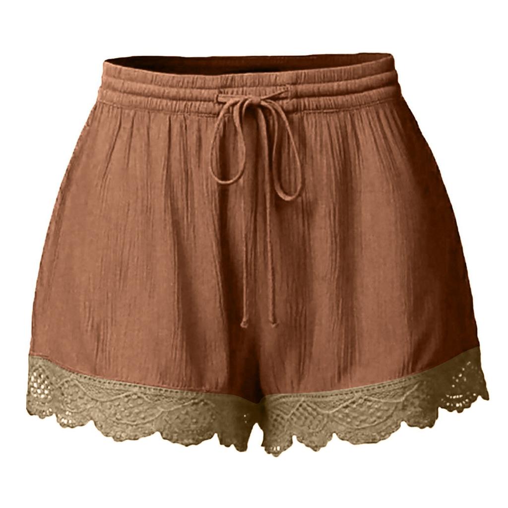 Shorts für Damen, lässige Shorts mit Rüschensaum, Übergröße, Shorts mit Kordelzug und Spitze