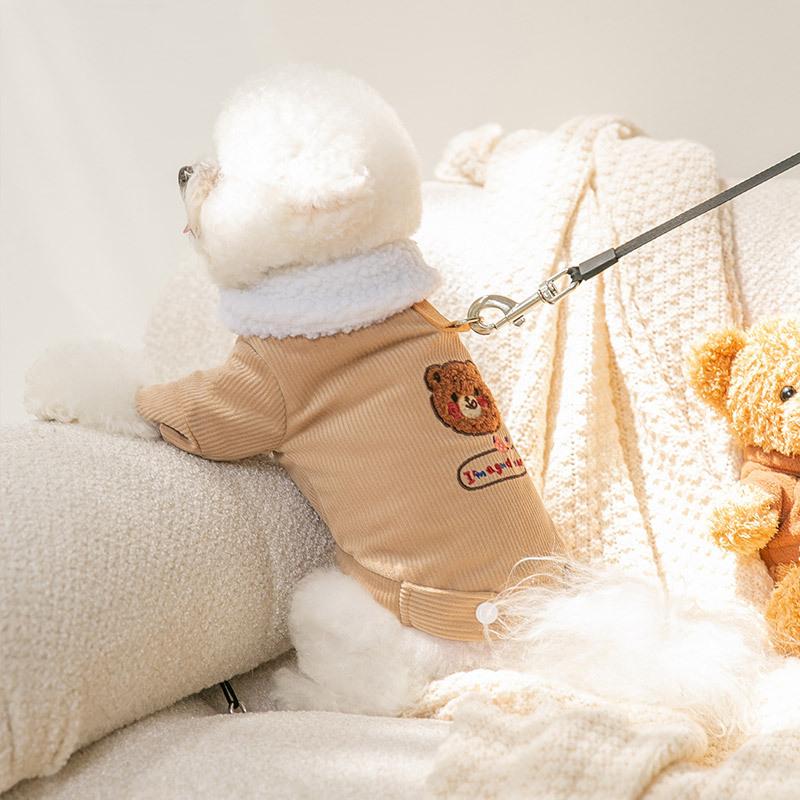 Herbst und Winter Verdickt Warm Hund Lammwolle Bär Aufkleber Niedlich Baumwolle Mantel Katze Zweibeiner Haustier Jacke Kleidung