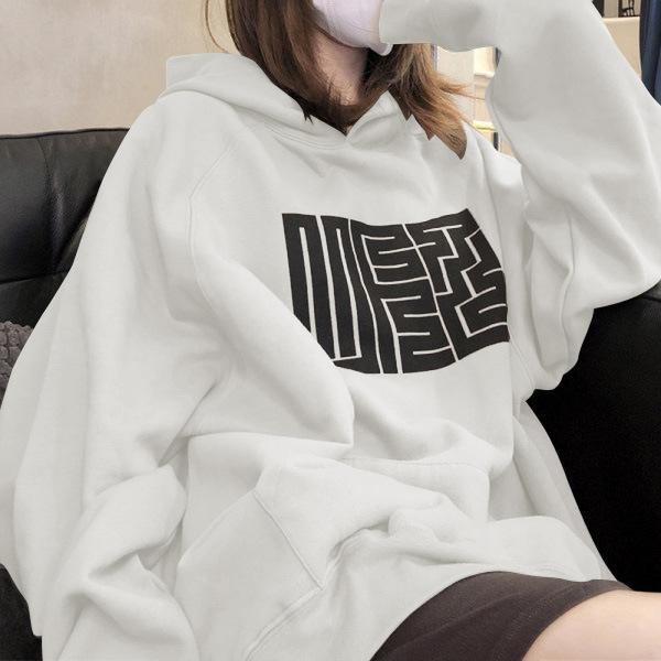 Women's Hooded Long Sleeve Sweatshirt Loose Fit Casual Pullover Geometric Letter Print Fashion Hoodie