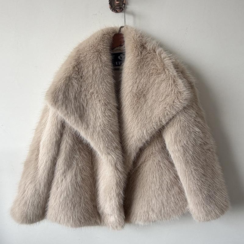Big Collar Faux Fur Coat, Thick