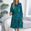 Women's Summer Fashion Printed Lapel Button Loose Long Sleeved Shirt Dress