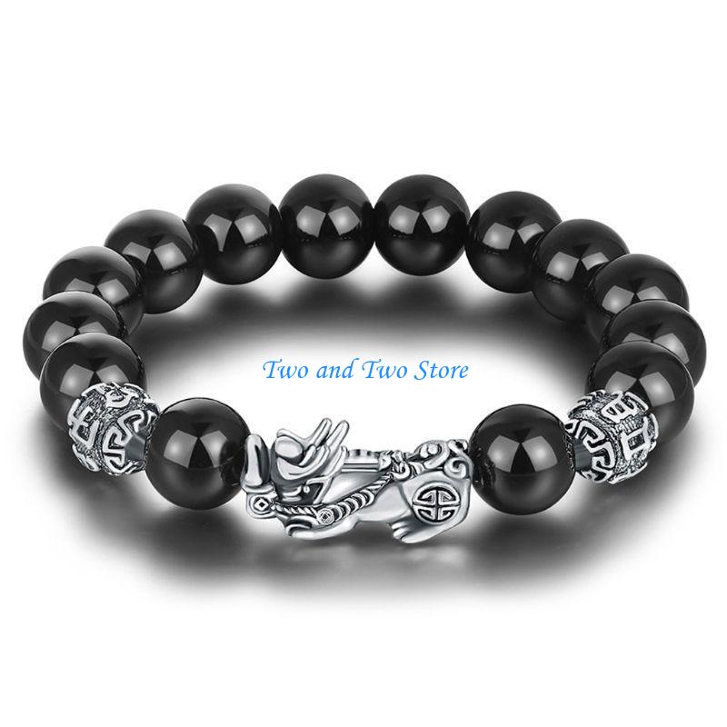 HX6F Lucky Six Words Pixiu Bead Bracelet Male Black Stone Bracelet