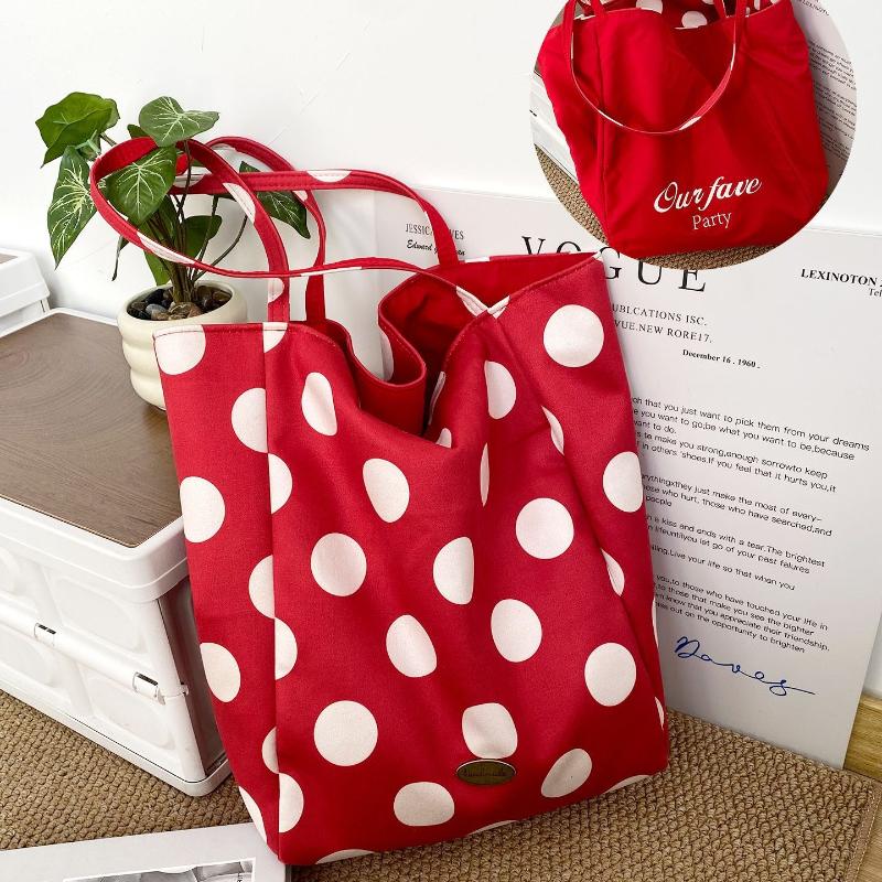Bright Color Polka Dot Double-sided Back Nylon Women's Shoulder Bags Versatile Ladies Shopping Bag Large Capacity Female Handbag