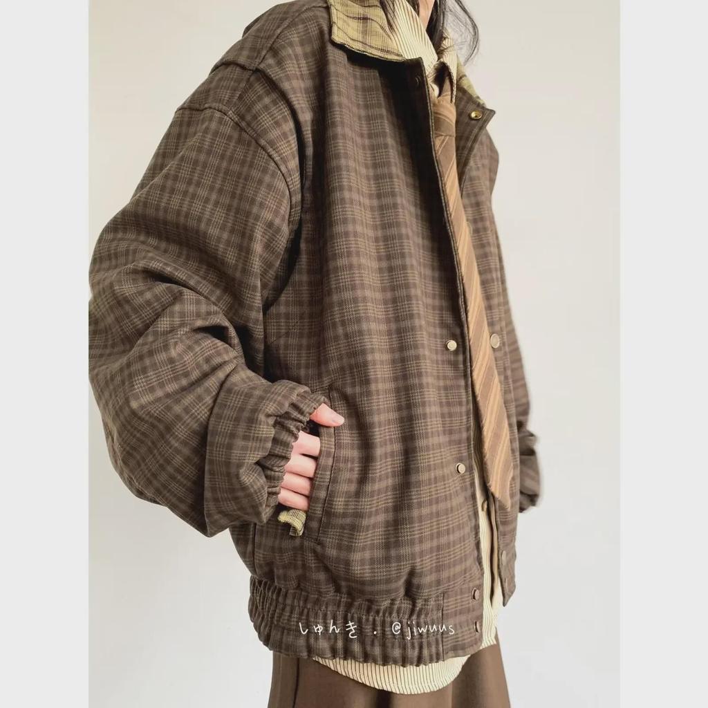 Unisex Retro Plaid Bestickte Jacke - Herbst Loose Fit Casual Revers