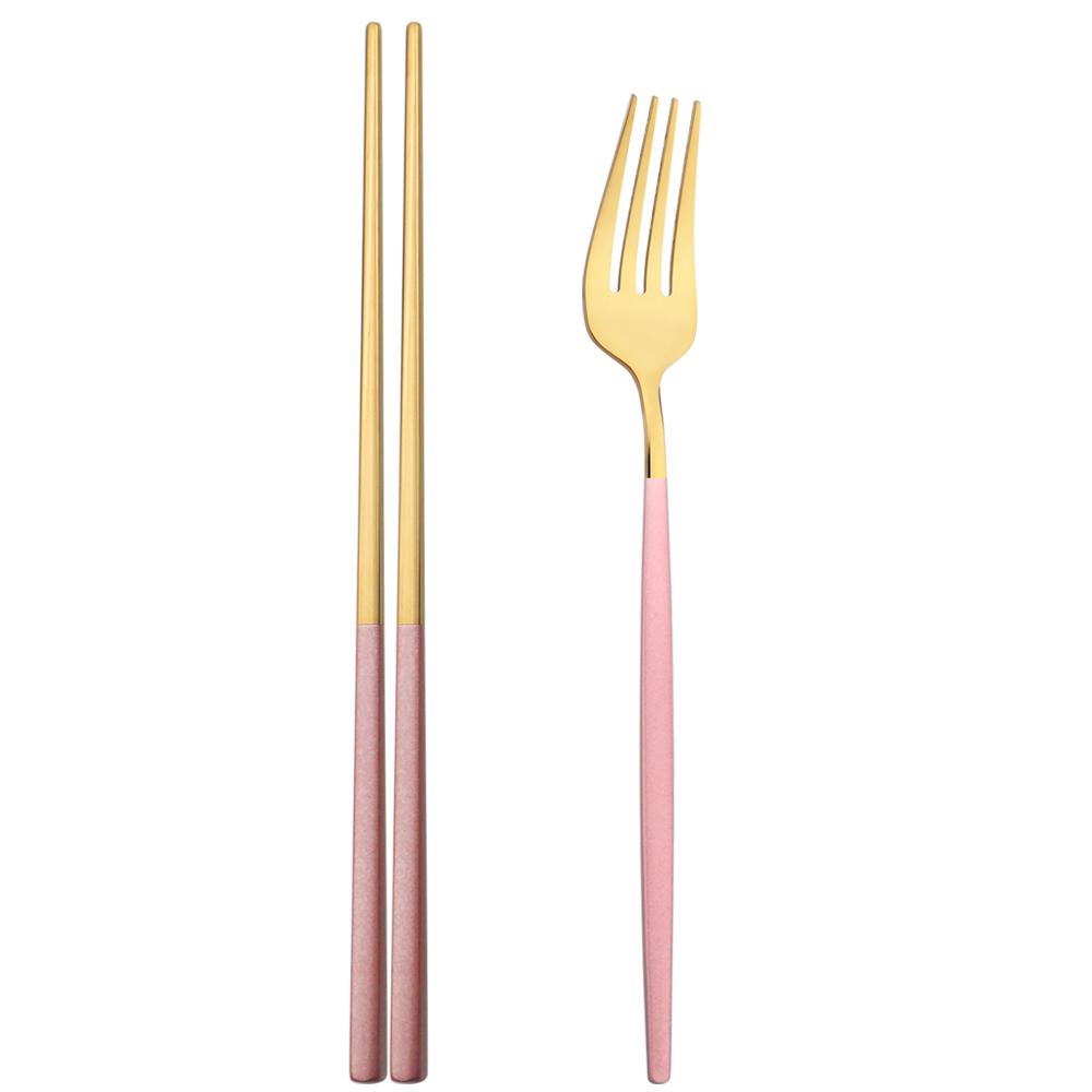 2Pcs Black Stainless Steel Set Cutlery Dinner Fork Chopsticks Portable Dinnerware Set Silverware Western Kitchen Home Tableware