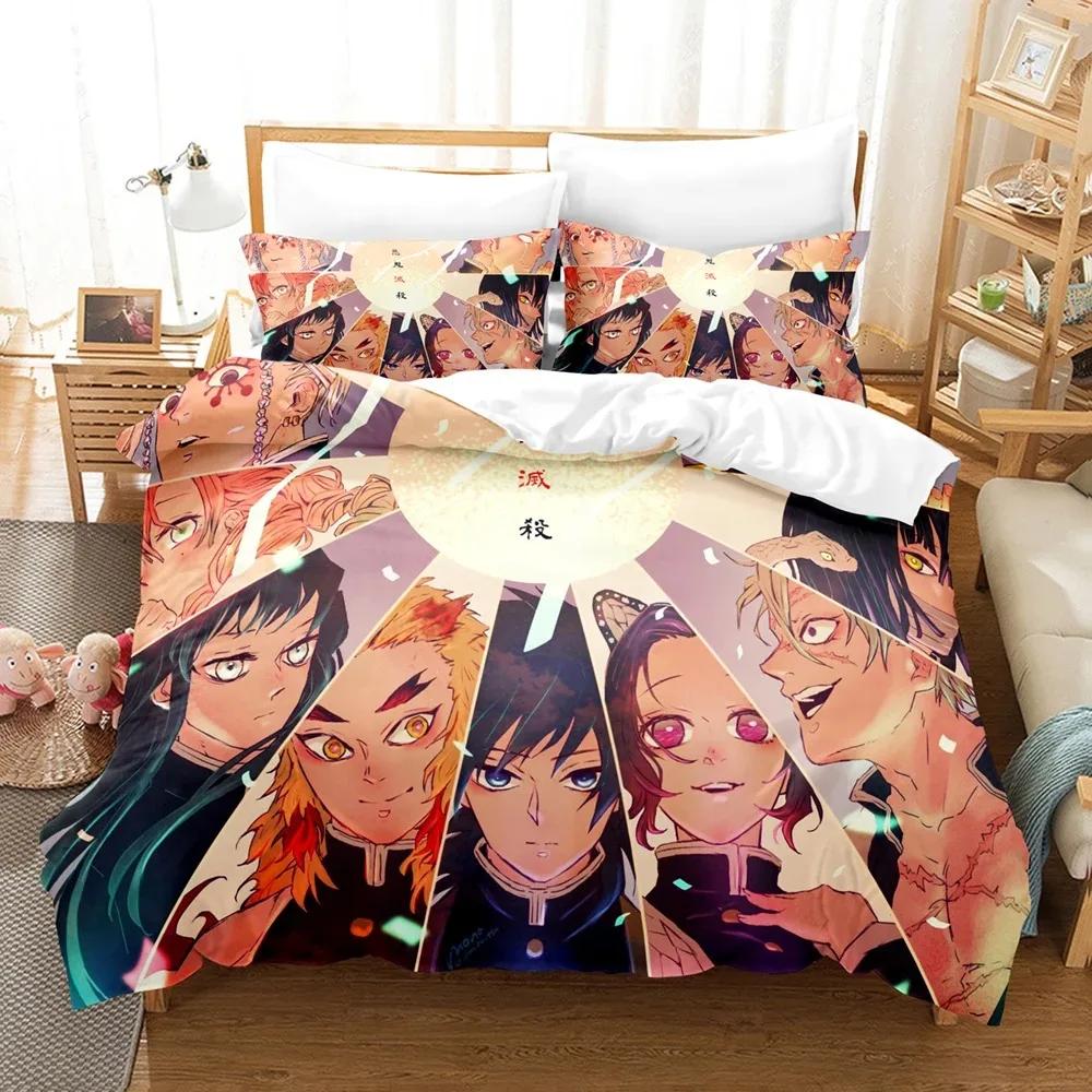 Fashion 3d Printing Anime Demon Slayer Bedding Sets Duvet Cover Set With Pillowcase Twin Full Queen King Bedclothes Home Textile