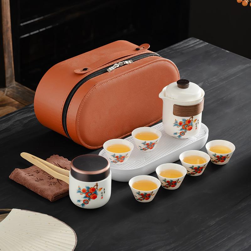 Business small set, simple coarse pottery, portable travel tea set, retro outdoor souvenir, fixed printing, corporate gifts