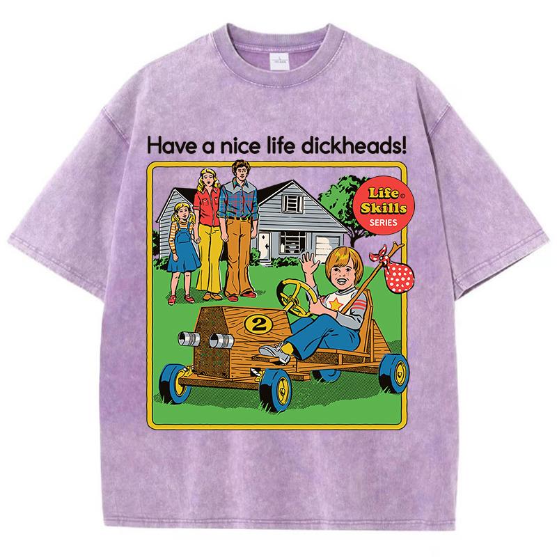 Life Skills Series Printing Washed Tee Shirt Mans Summer Crewneck Clothes Soft Cotton Short Sleeve Casual T-Shirts