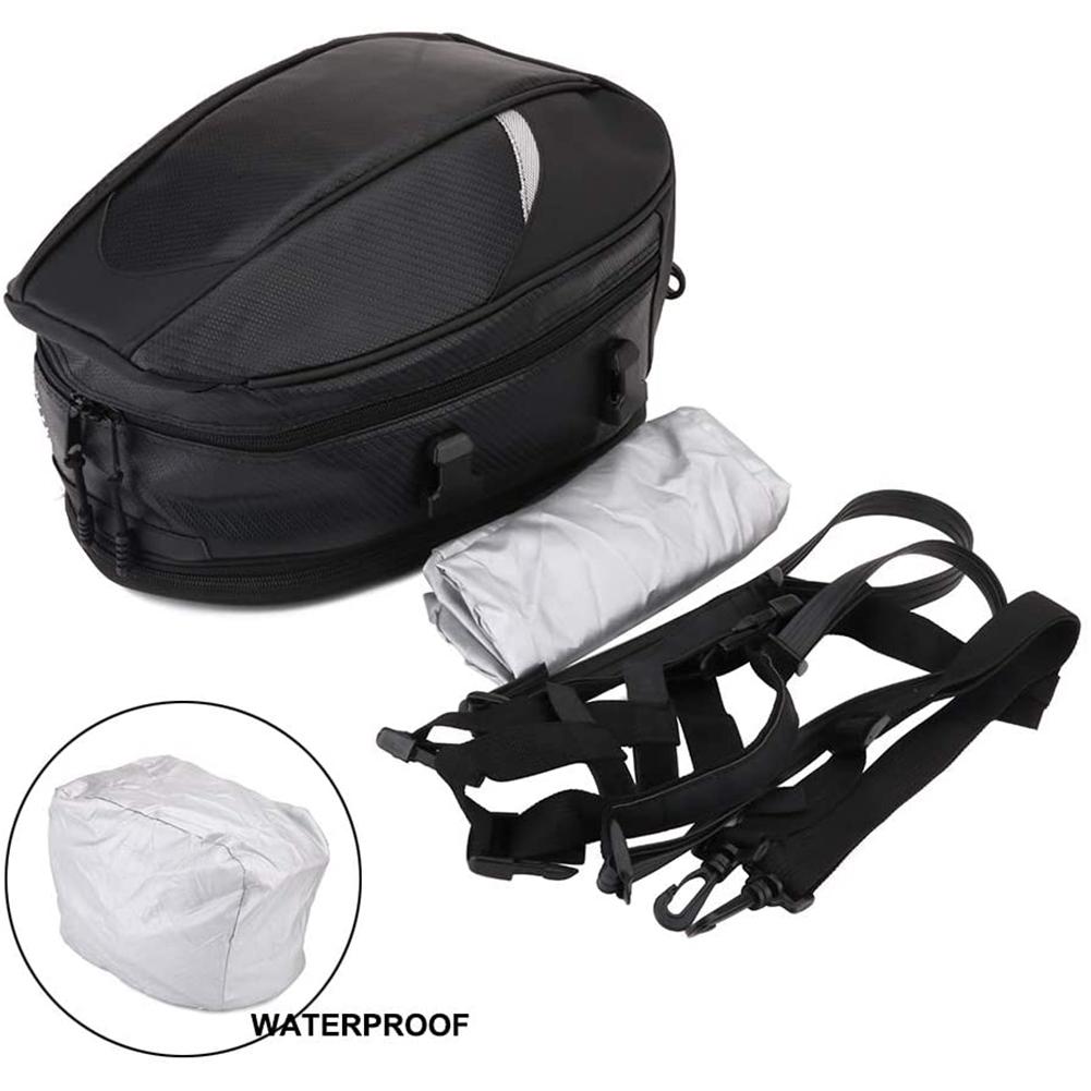 Motorcycle Seat Bag Tail Bag Saddlebags Waterproof Luggage Bag Multi Functional PU Leather Motorbike Helmet Bag Storage