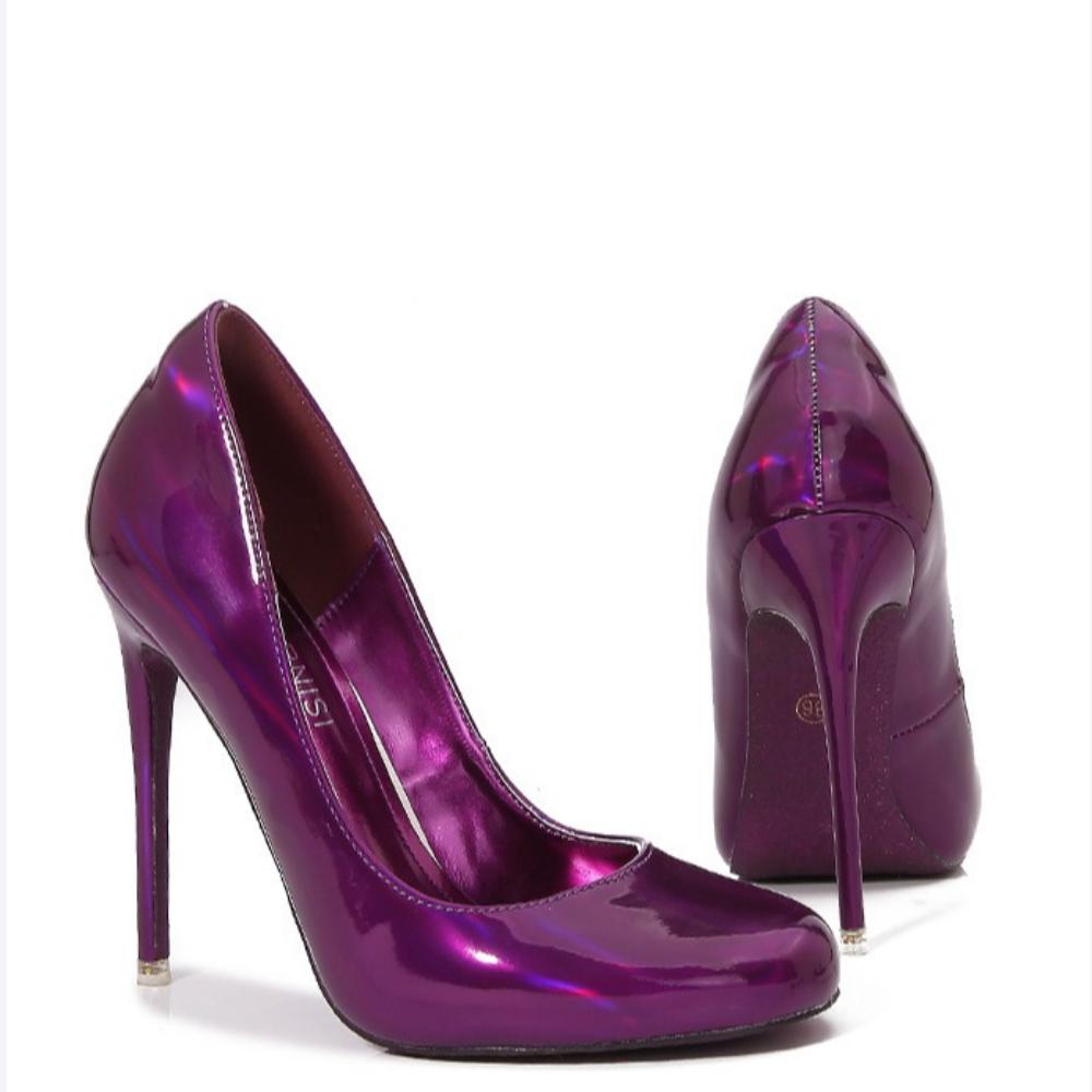 12cm Moda Europea Pelle Verniciata Rossa Punta Tonda Tacchi Sottili a Spillo Taglia Grande Scarpe da Donna Eleganti Per Pole Dance e Spettacolo da Palcoscenico WZ-091-2