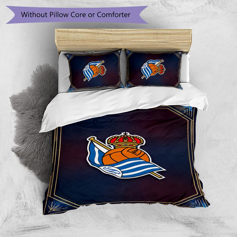 Set Lenzuola Stampato 3 Pezzi FC Real Sociedad Copripiumino Traspirante con Federe Biancheria da Letto Decorativa per Camera da Letto Casa