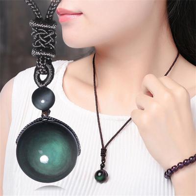 Collar Colgante de Obsidiana de la Suerte Bendición de Joyería Amuleto de Bola Redonda