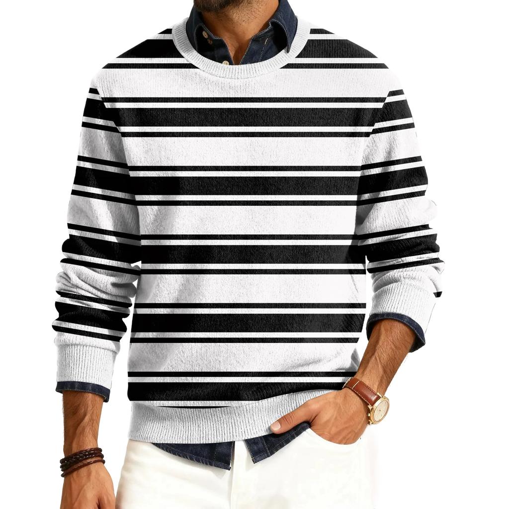 Men's Round Neck Long Sleeve Ribbed Knit Pullover