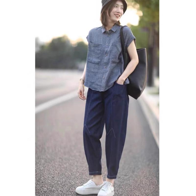 Women's Retro Slimming Plaid Linen Shirt