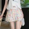 Women's Summer Floral Print Puff-Sleeve Shorts with High Waist, Loose-Fitting Casual Wide-Leg Skirt-Pants