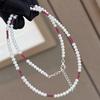 S911 Sterling Silver Natural Freshwater Pearl Necklace Women's Light Luxury High-end Niche Design New Ruby Collarbone Chain