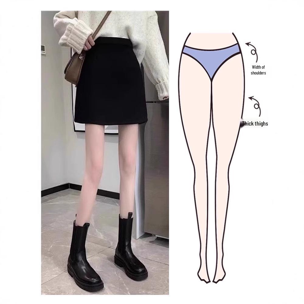 

2024 Trendy Black High-Waisted Woolen A-Line Bodycon Mini Skirt for Women s Autumn/Winter 3XL [148-158 jin]