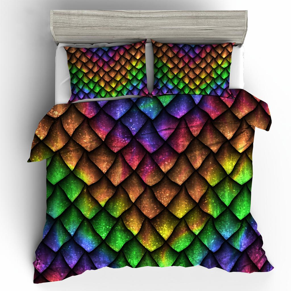 Dragon Scale Bedding Duvet Cover Set King Queen Size Wild Animal Skin Bedding Set Glitter Psychedelic Animal Comforter Cover