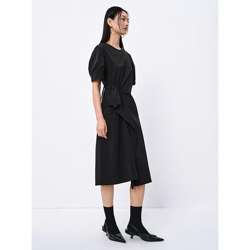 Peacebird Women's Ruffled Hem Puff Sleeve Midi Dress