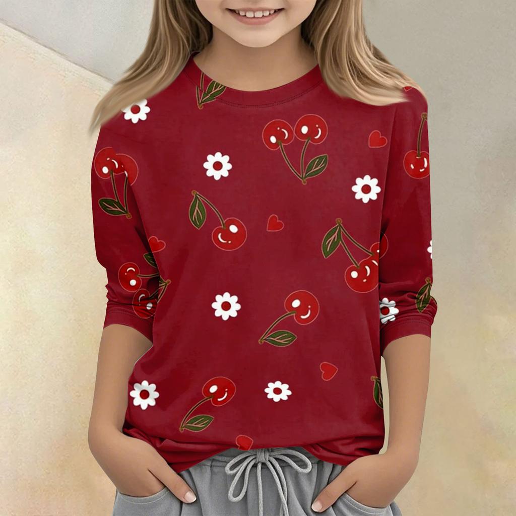 Children's Printed Round Neck Seven Quarter Sleeve Casual T-shirt