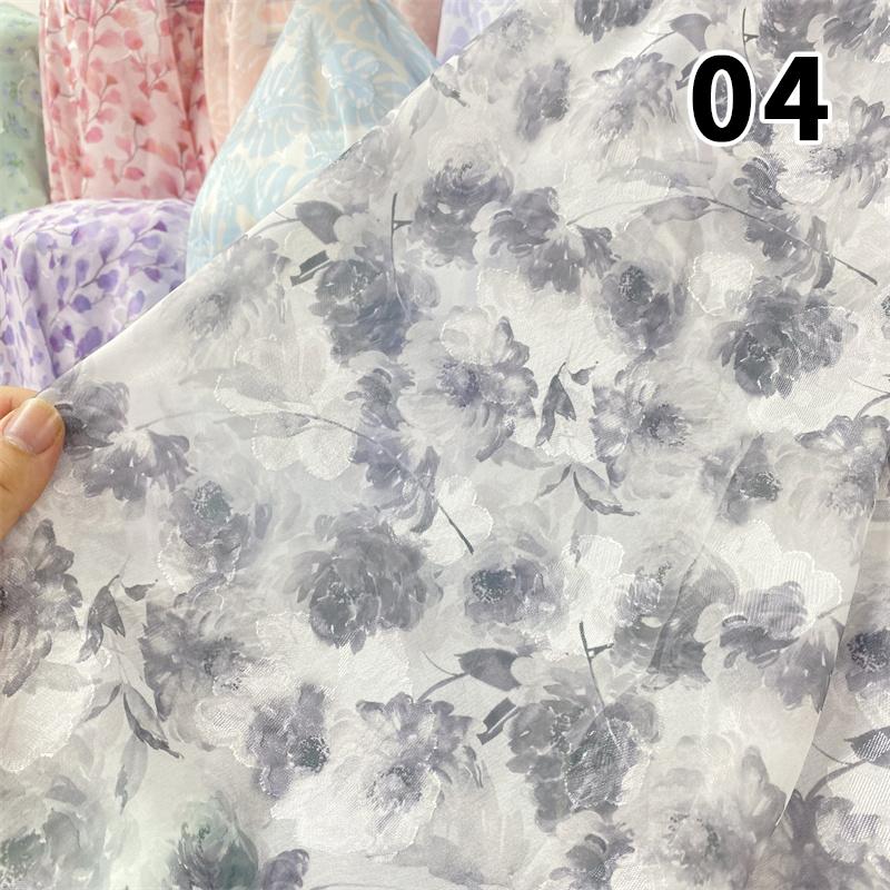 Nowa Tkanina Szyfonowa Miękka Półprzezroczysta Lekka Oddychająca Styl Chiński Żakard Kwiatowy na Sukienki DIY Koszule Przeciwsłoneczne
