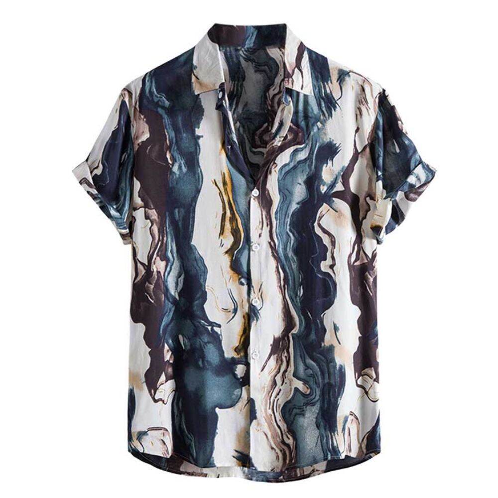 3D Lapel Cardigan Short Sleeved Shirt Casual 3D Lapel Short Sleeved Shirt