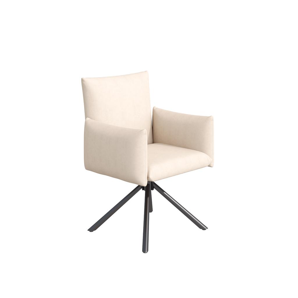 Set of Two Dining Chairs, Upholstered Armchair with 4 Metal Legs, 360 Degrees Casual Swivel Chair, Work and Desk Chair, Lumbar Support, Velvet, Beige