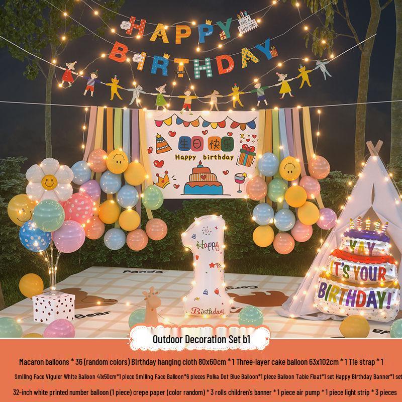 Xiaohongshu První narozeninová kempingová párty Balónky a banner pro děti