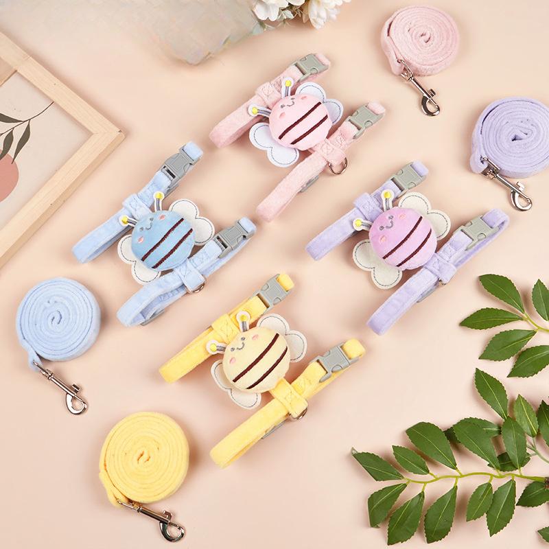 Cat Leash I-shaped Chest and Back Set, Specially Designed for Going Out, Rabbit Teddy Adjustable Little Bee-shaped Cat Leash