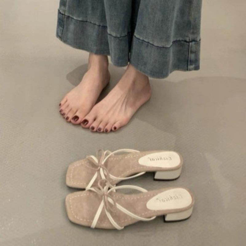 New Style of Women's Sandals with Thick Heels Low-heeled Shoes with Thin Straps and Slippers