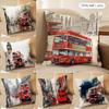 London Red Bus Print Cushion Cover Silky Short Plush Invisible Zipper Dustproof Sofa Pillow Case for Home Decor
