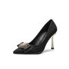 French Retro Diamond Buckle Single Shoes Women's 2025 Early Spring New Suede Special-shaped Heel Fashionable and Elegant Shallow High Heels